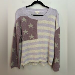 POL Abstract Flag Knit Sweater Size Small Purple and Cream EUC